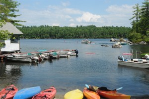Spend the day swimming or fishing or paddling or just hanging around the docks and tiny beach at Castle Island Camps, on Long Pond, in the Belgrade Lakes. Tom Nangle photo. Boats for every taste are available at Castle Island Camps, or bring your own and launch it the nearby public landing. Tom Nangle photo.
