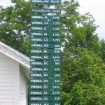 Signpost in Vienna, Maine. Just in case you're confused about directions, Vienna wants to make sure you know you're in Maine. Hilary Nangle photo.