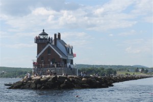 The nearly mile long Rockland Breakwater tethers Rockland Breakwater Lighthouse to the mainland. Hilary Nangle photo.