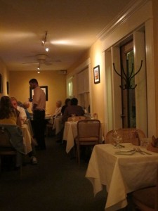 Tableclothes add a fine dining tone to Fathom, a new in 2011 restaurant in Bar HArbor, Maine. Hilary Nangle.