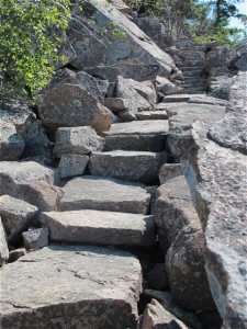 Step your way to the bald summit ledges of Huguenot Head in Acadia National Park on the Beachcroft Trail. Hilry Nangle photo.