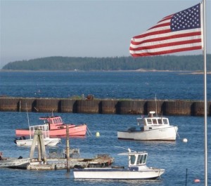 Two apartments, one upstairs and one downstairs, share big views over the working harbor in Jonesport, Maine. Hilary Nangle photo. 