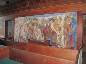 Walk all around the meeting house to view all the frescoes from different angles. Hilary Nangle photo