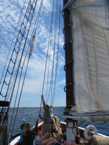 Raising sails aboard the Riggin. Hilary Nangle photo