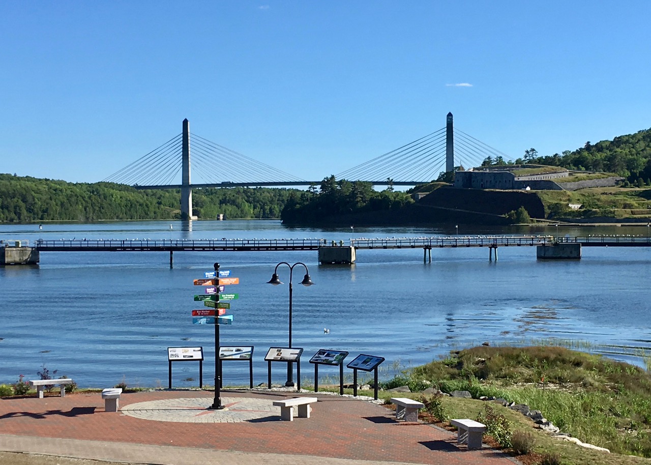 View of the Penobscot Narrows Bridge and Fort Knox