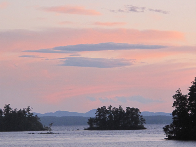 Sunsets are mesmerizing at Migis Lodge on Maine's Sebago Lake. ©Hilary Nangle