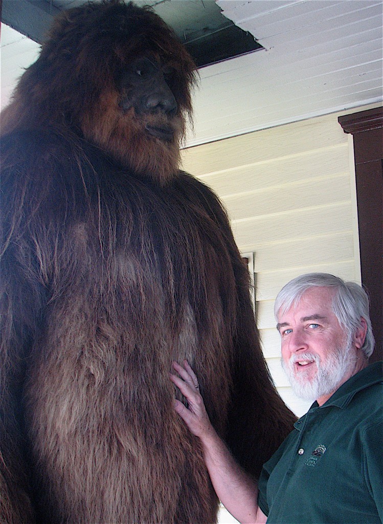 Loren Coleman, founder of The International Cryptozoology Museum with an 8-foot tall model of Big Foot.