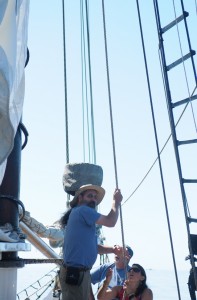 Heave, Ho! That's the command sequence for raising sails aboard America's oldest working windjammer, the Lewis R. French, sailing out of Camden, Maine. Tom Nangle photo. 