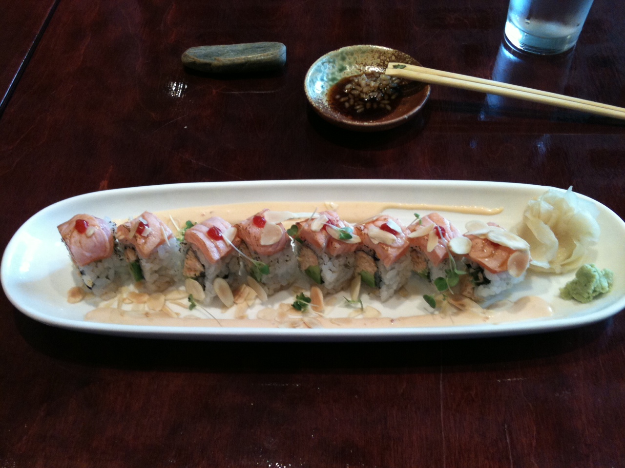 For those venturing into the world of Japanese cuisine for the first time, the salmon lady Miyake-style roll at Miyake restaurant, in Portland, Maine, is a good intro. Hilary Nangle photo.