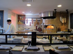 Wonderful pizzas emerge from tthe wood-fired over at La Bella Vita and Enoteca at the Samoset, in Rockport, Maine. Hilary Nangle photo. 