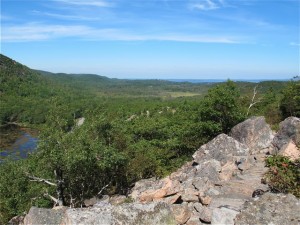 View over The Tarn, a glacial lake, and out to Frenchman Bay begin to open up as you ascend the Beachcroft Trail in Acadia National Park. Hilary Nangle photo. 