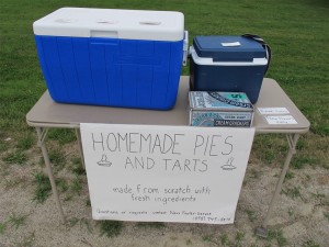 When we arrived in late afternoon, the pies were gone but there were some blueberry brownies. Hilary Nangle photo.