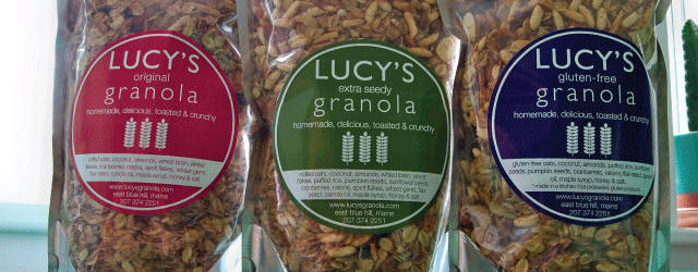 Lucy's Granola is delicios and not overly sweet. It's hand mixed in Blue HIll Maine by Lucy Benjamin and her family.