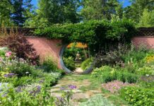 the Abbe Aldrich Rockefeller Garden is accented with artifacts from the Far East