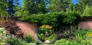 the Abbe Aldrich Rockefeller Garden is accented with artifacts from the Far East