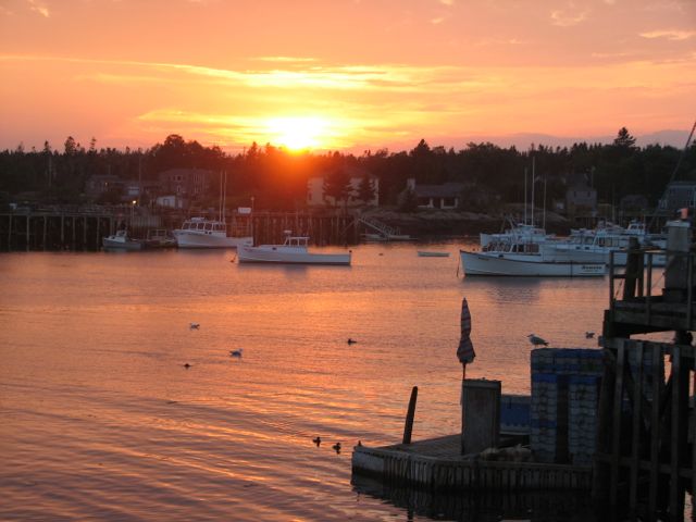 Sunsets over Corea's boat-filled harbor can be magical. Hilary Nangle photo.