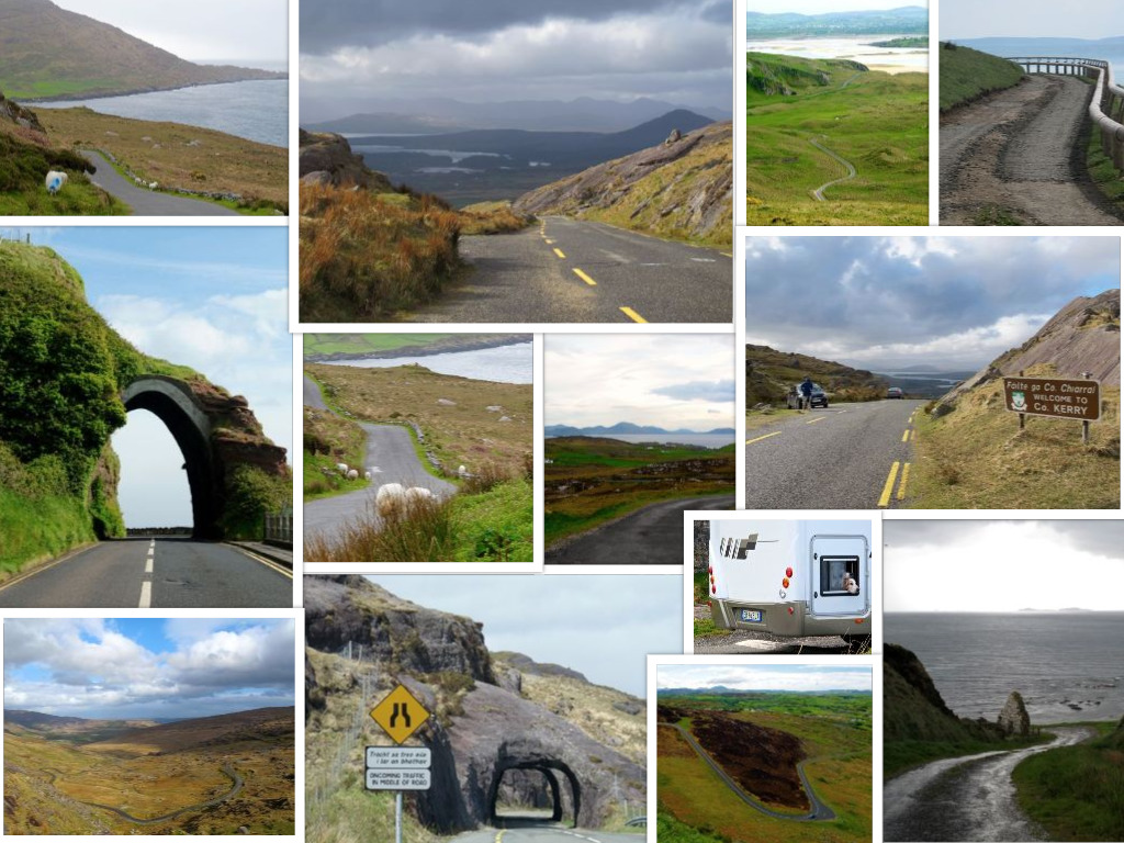 A collage of road scenes taken while driving in Ireland. 