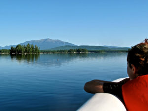 Katahdin's distinctive silhouette as seen aboard a cruise from New England Outdoor Center. ©Hilary Nangle 