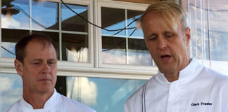 Chefs Mark Gaier & Clark Frasier on the oceanfront deck of MC Perkins Cove in Ogunquit. ©Hilary Nangle