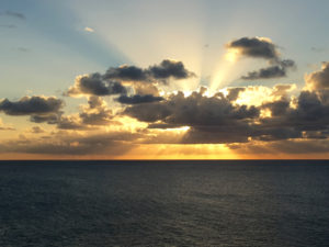 Bahamian sunset as viewed from the balcony of my Verandah stateroom aboard Holland America Line's Nieuw Amsterdam. @Hilary Nangle