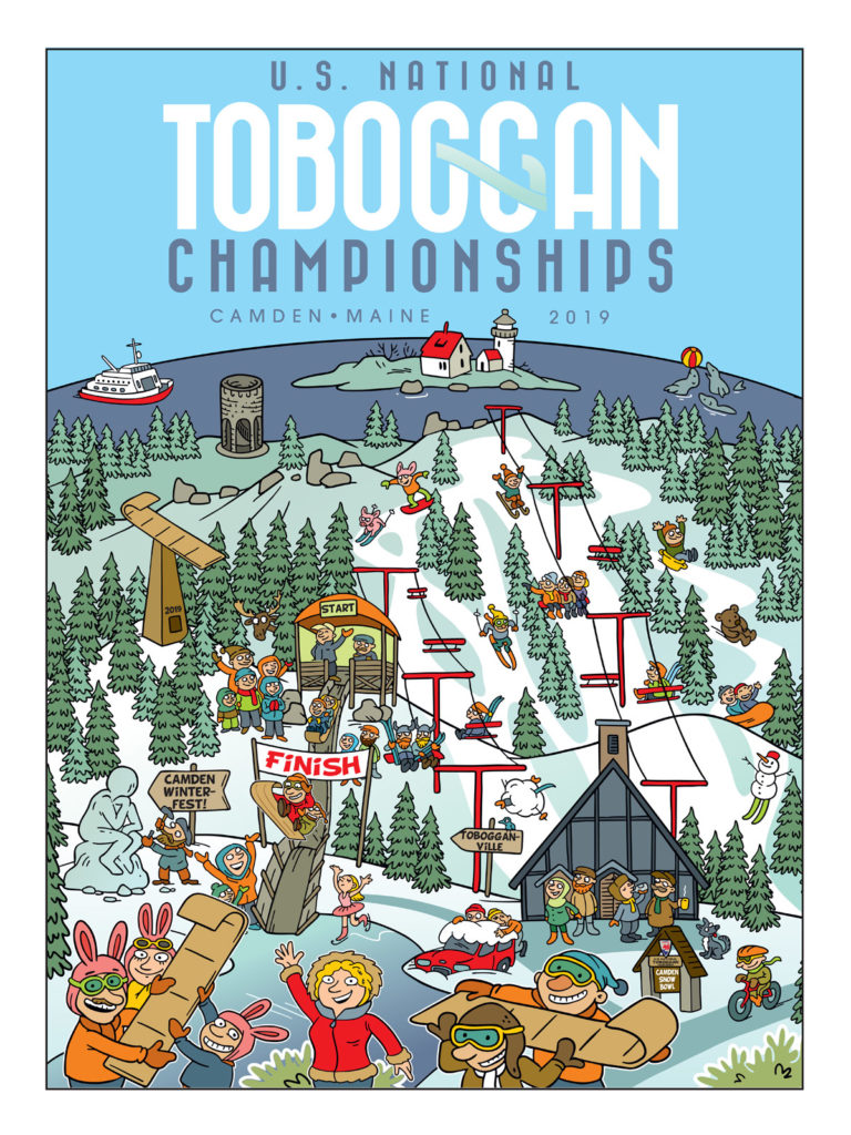 The U.S. National Toboggan Championships features costumed teams racing down the Camden Snow Bowl's toboggan chute. 