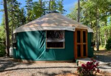 Green yurt at Acadia Yurts campground