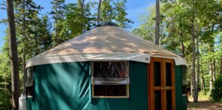 Green yurt at Acadia Yurts campground