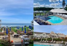 Collage depicts three Maine hotels that always participate in HospitalityMaine's Hospitality for Habitat promotion (clockwise from left): the Beachmere in Ogunquit, the Nonantum in Kennebunkport, and the Inn by the Sea in Cape Elizabeth @Hilary Nangle