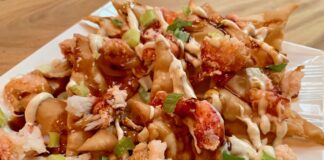 A plate of lobster wonton nachos