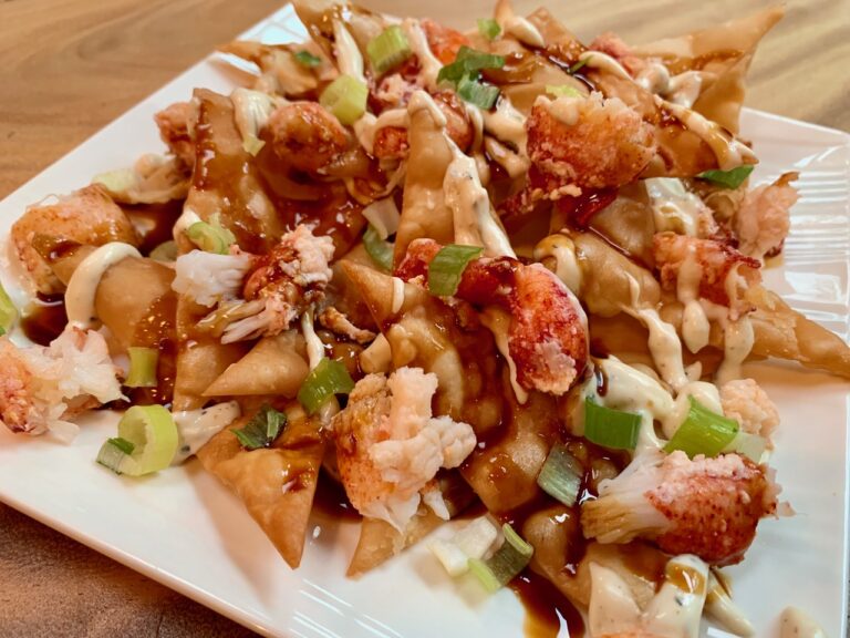 A plate of lobster wonton nachos