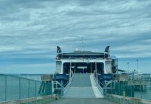 View from a car approaching to board The Cat ferry