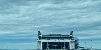 View from a car approaching to board The Cat ferry