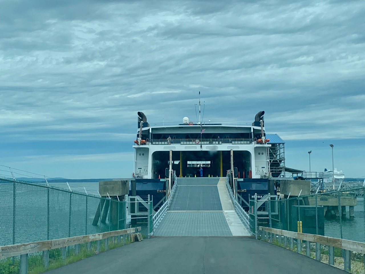 View from a car approaching to board The Cat ferry