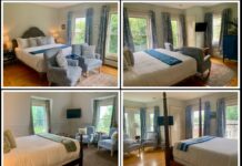 Four images depicting various rooms in the Hartstone Inn.