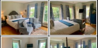 Four images depicting various rooms in the Hartstone Inn.
