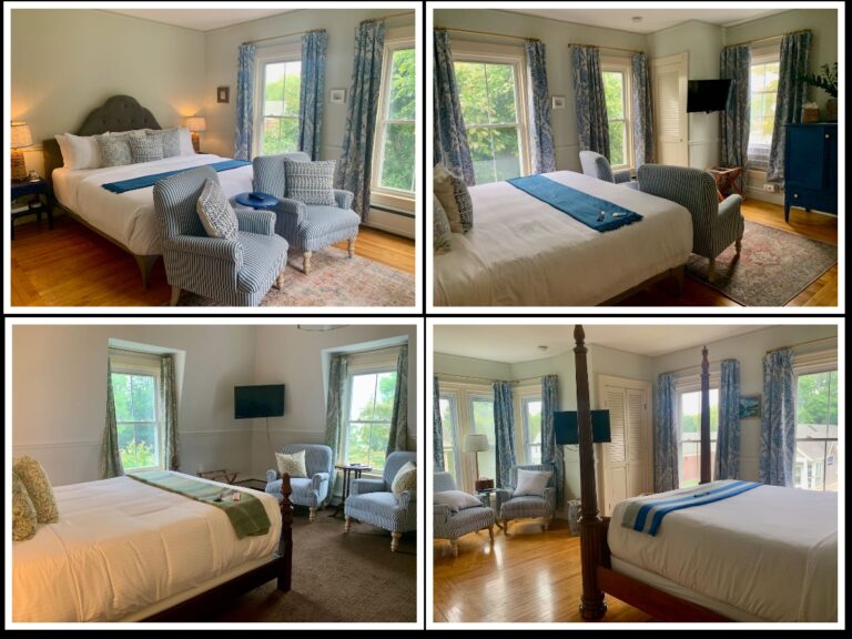 Four images depicting various rooms in the Hartstone Inn.